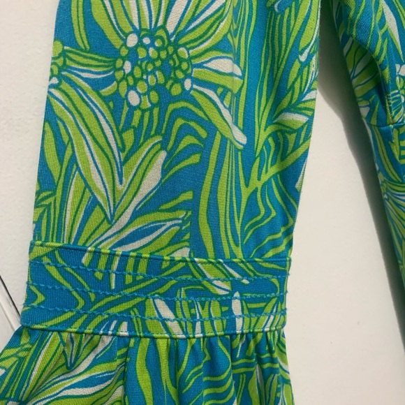 Lilly Pulitzer - Twyla Silk Dress Lime Green Blue -Floral Bell Sleeve - Size: XL - Picture 3 of 7